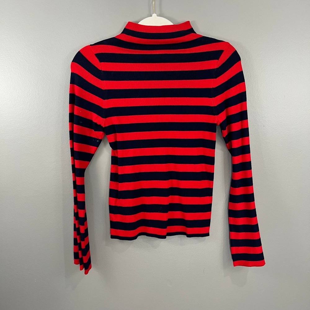Maeve Sweater Womens Small Red Navy Excellent Mock Neck Striped Ribbed Knit